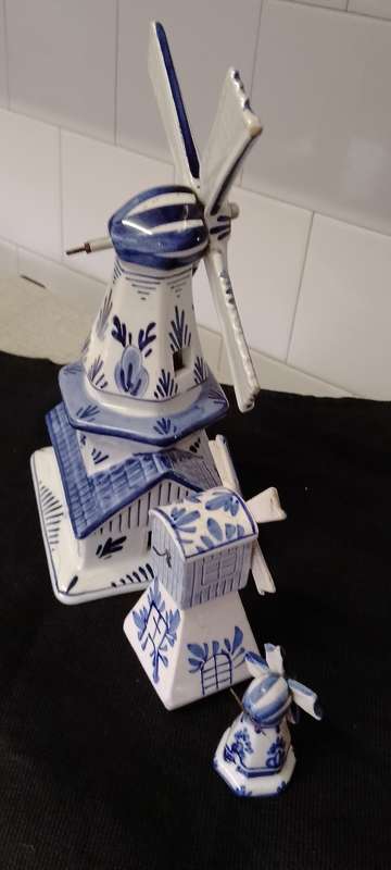 1x large delft hand painted windmill and 2 no name windmills