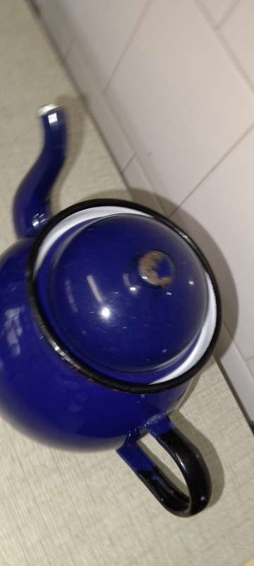 Vintage royal blue enamel teapot made in Poland.