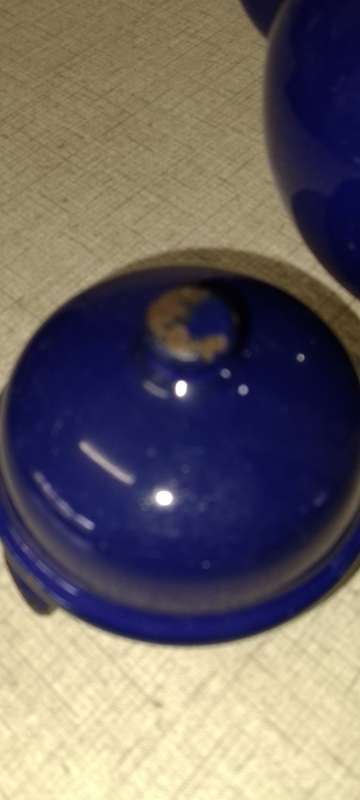 Vintage royal blue enamel teapot made in Poland.