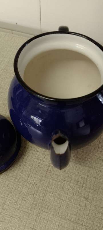 Vintage royal blue enamel teapot made in Poland.
