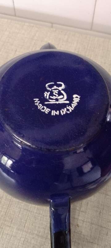 Vintage royal blue enamel teapot made in Poland.
