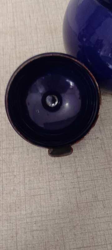 Vintage royal blue enamel teapot made in Poland.