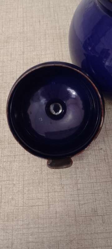 Vintage royal blue enamel teapot made in Poland.