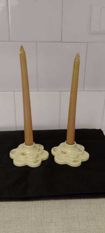 A PAIR OF VINTAGE CERAMIC WADE - made in England CANDLE STICK HOLDERS Base 10cm