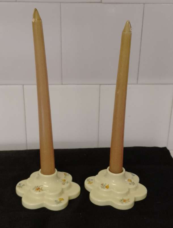 A PAIR OF VINTAGE CERAMIC WADE - made in England CANDLE STICK HOLDERS Base 10cm