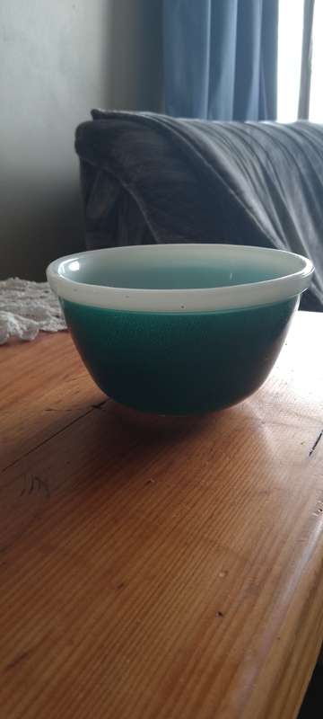 A VINTAGE JADE GREEN MILK GLASS JAJ MIXING BOWL made in England