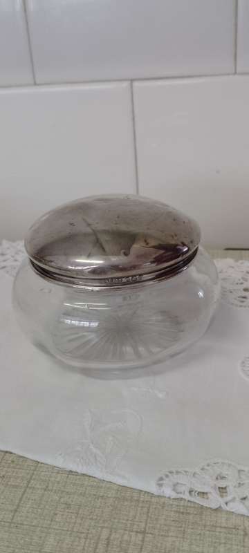 Cut Glass Dressing Table Powder Bowl with Silver Lid