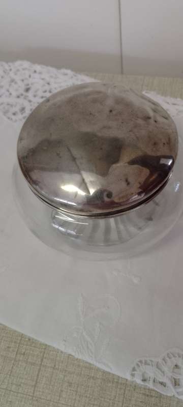 Cut Glass Dressing Table Powder Bowl with Silver Lid