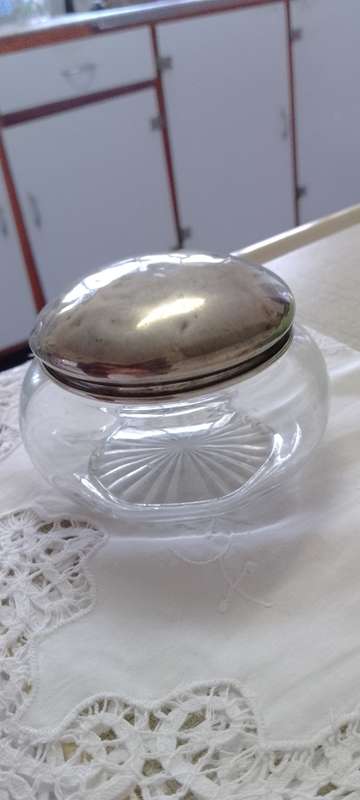 Cut Glass Dressing Table Powder Bowl with Silver Lid