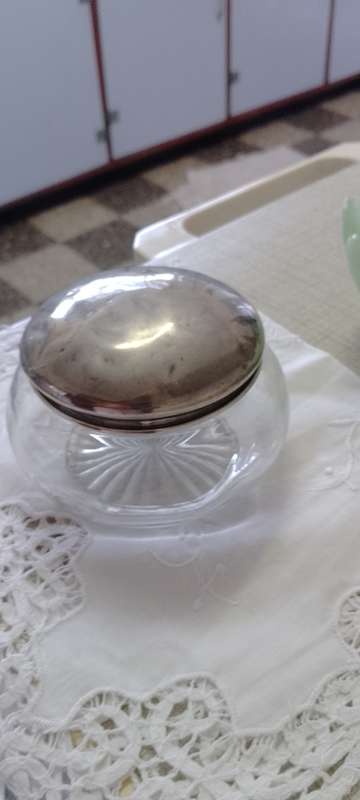 Cut Glass Dressing Table Powder Bowl with Silver Lid