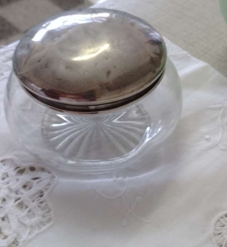 Cut Glass Dressing Table Powder Bowl with Silver Lid