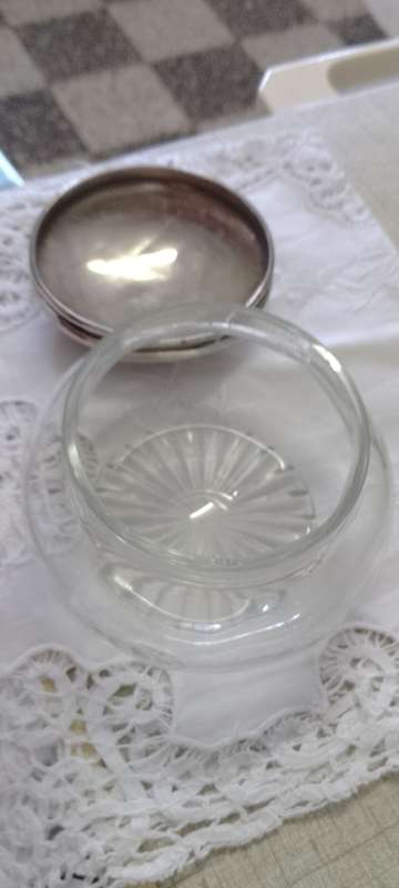 Cut Glass Dressing Table Powder Bowl with Silver Lid