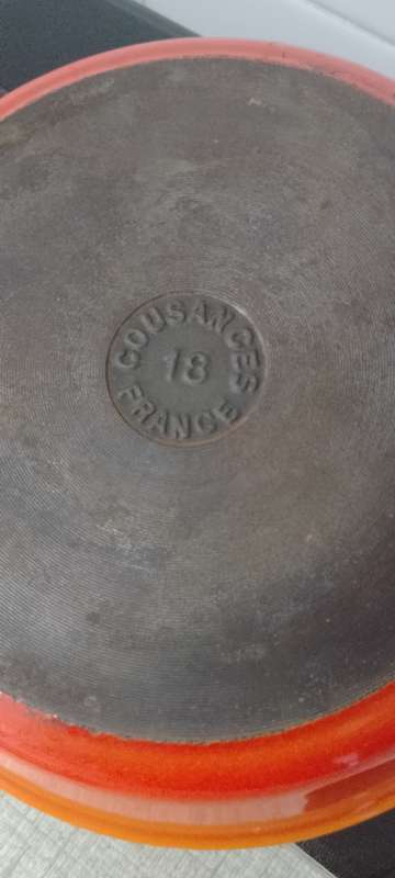 A vintage burnt orange no.18 cast iron enamel Cousances France
