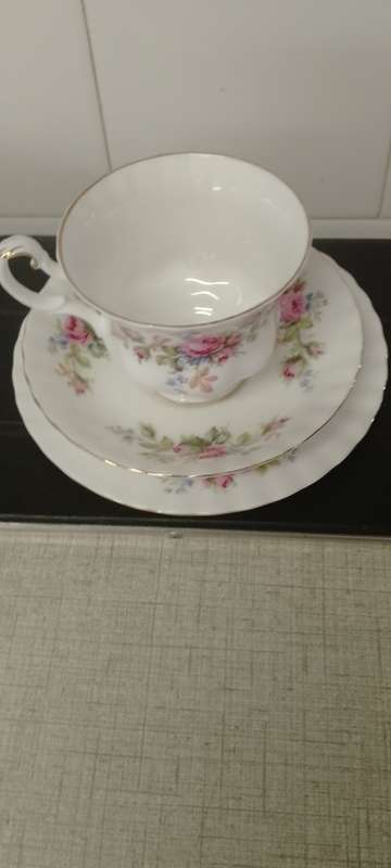 A vintage Royal Albert Moss Rose trio. Cup and saucer
