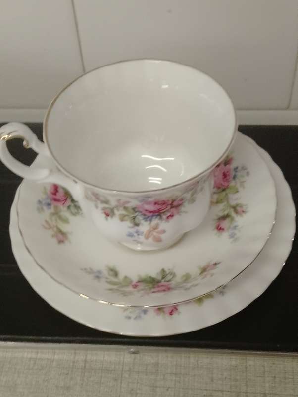 A vintage Royal Albert Moss Rose trio. Cup and saucer