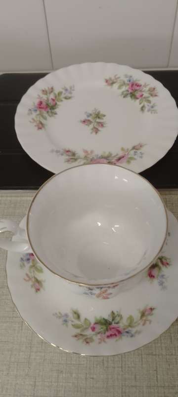 A vintage Royal Albert Moss Rose trio. Cup and saucer