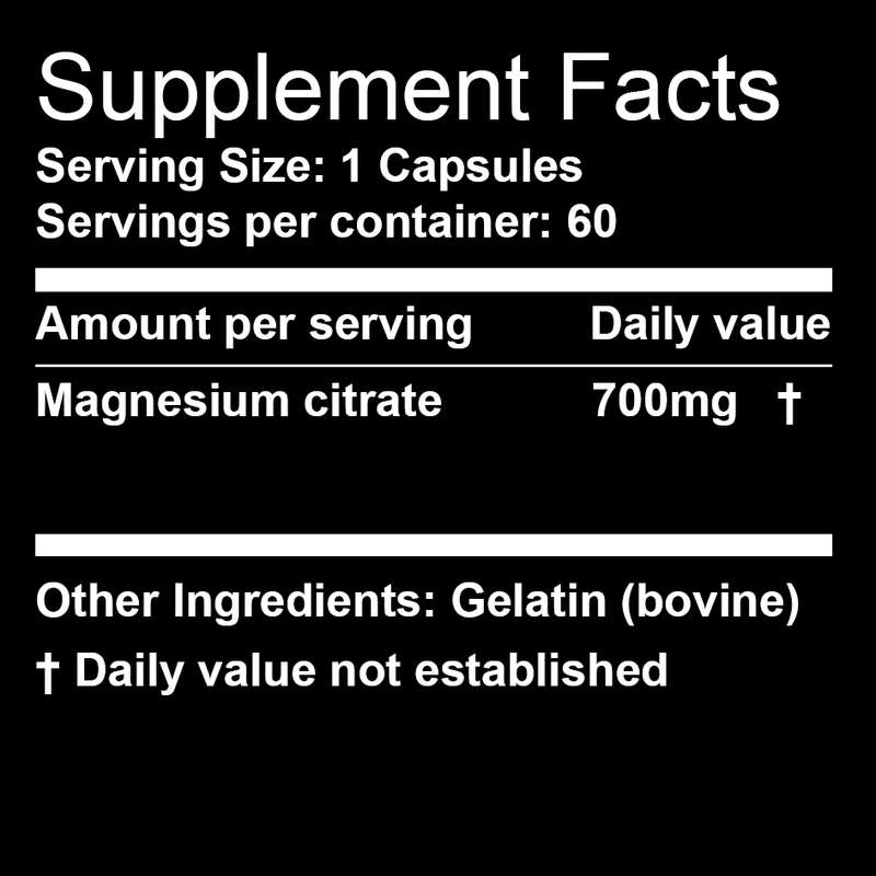 Magnesium Citrate - High Absorption Muscle & Nerve Support (60 Caps)