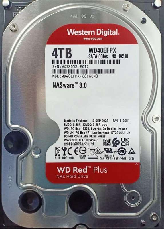 4TB WD Red Plus NAS Edition, SATA-6Gbs, CMR, 256MB Cache, 3.5" Internal HDD