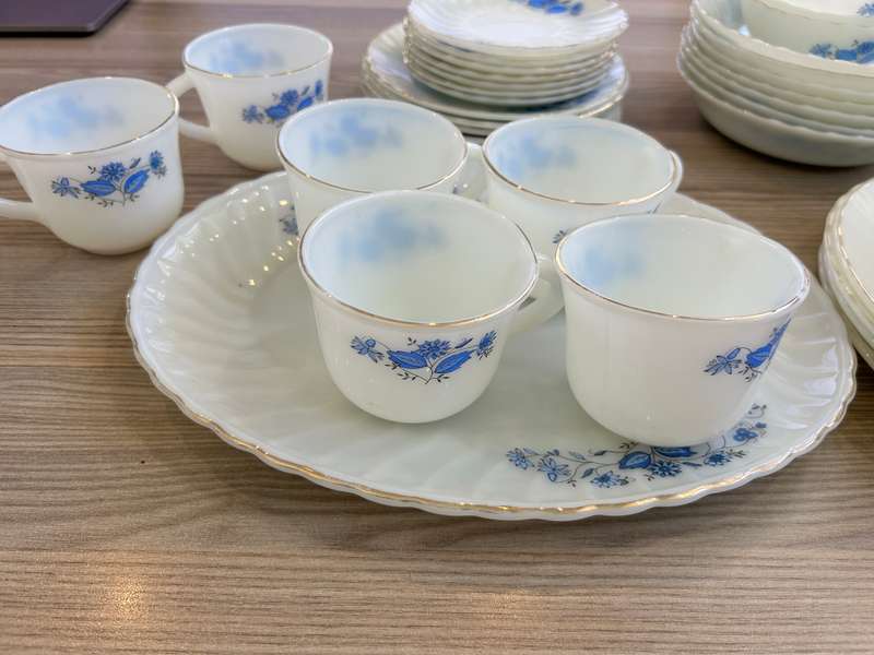 Vintage Milk Glass blue flower China set