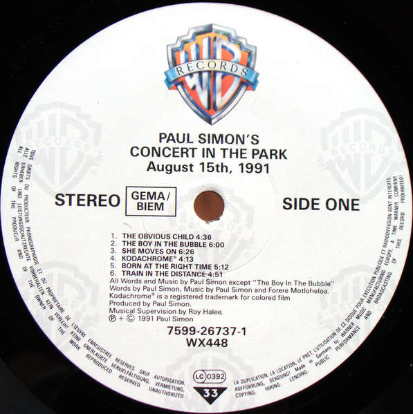Paul Simon - Concert In The Park - Sealed (Double Vinyl)