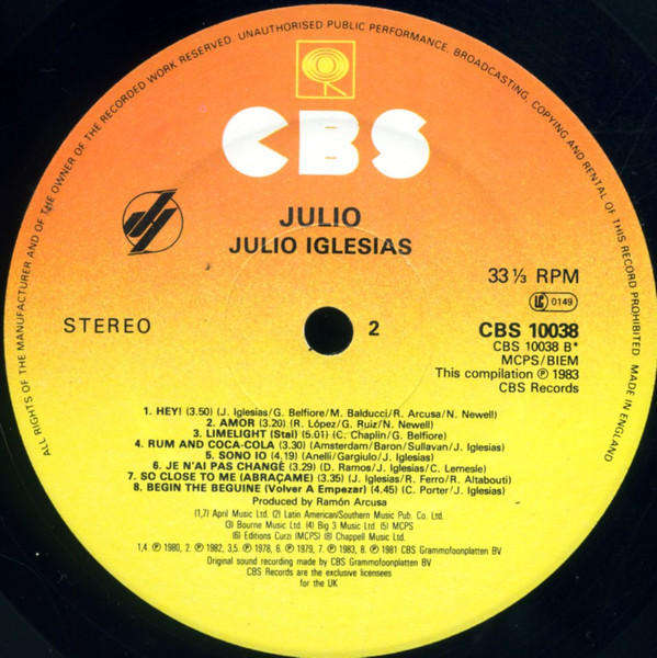Julio Iglesias  Julio - Vinyl