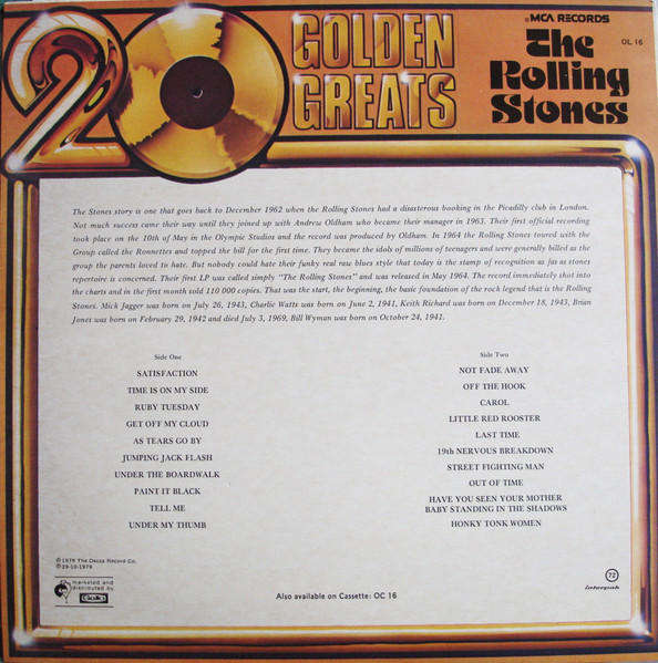 The Rolling Stones  20 Golden Greats - Vinyl