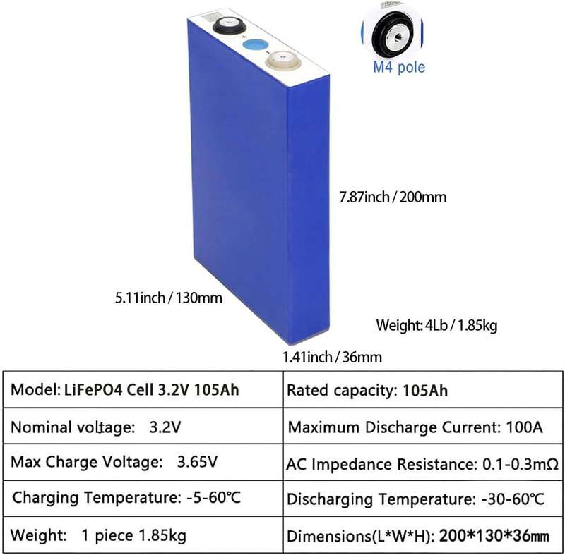 EVE LiFePO4 Cell 3.2V 105Ah Grade A Battery Deep Cycle Lithium Iron Phosphate Rechargeable Battery