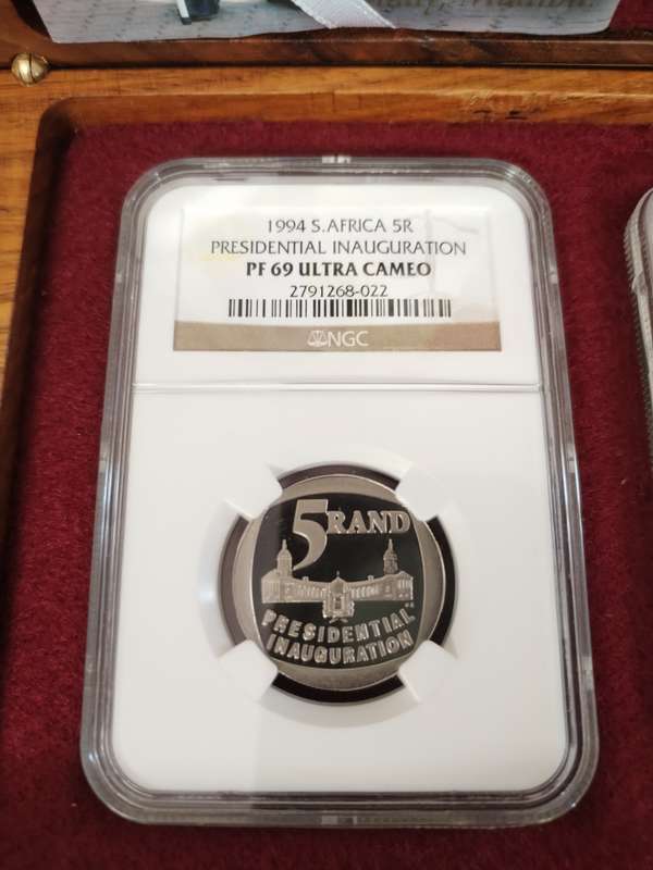 Mandela Presidential Inauguration R5 Proof set, PF69 and PF68  as per picture