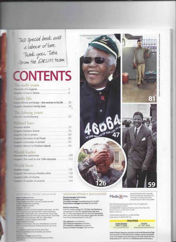 `Drum` magazine. Special Issue. Mandela. Man of History. Tribute to SA's Greatest Son