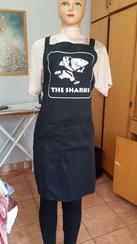 Sharks Apron Black & White Rugby Sharks Supporter Braai Apron As Good As New