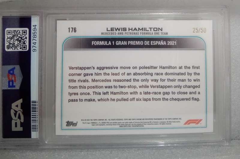 2022 Topps Chrome F1 Lewis Hamilton Gold Wave Refractor PSA 8