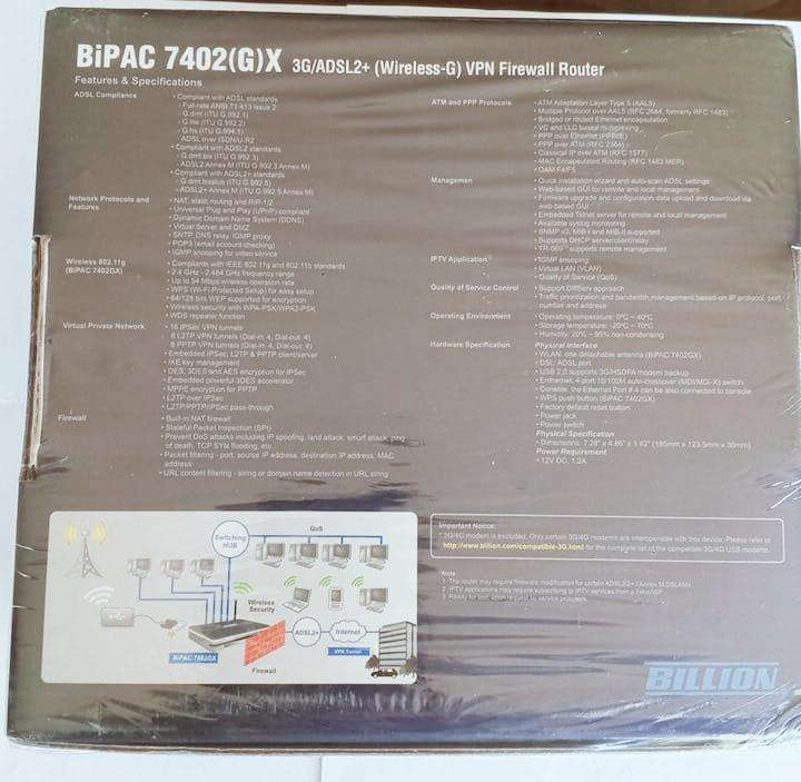 billion BIPAC 7402(G)X 3G/ADSL2+(Wireless-G) VPN Firewall Router