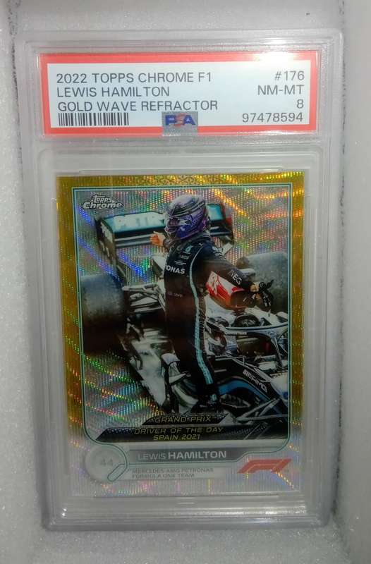 2022 Topps Chrome F1 Lewis Hamilton Gold Wave Refractor PSA 8