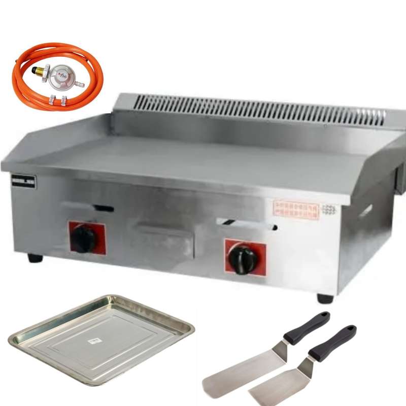 Flat Top Gas Griller 700mm+2 Spatula+ 1 Tray+ 3 Meter Gas Pipe,Regulator and 2 Clamps