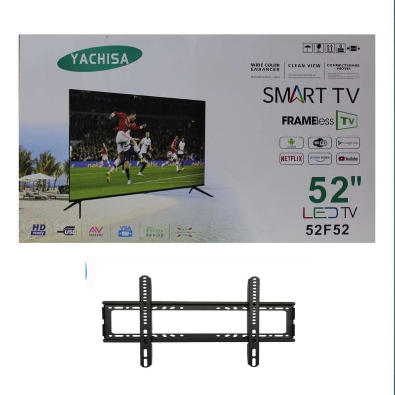 YACHISA 52'' LED HD READY SMART TV WITH TV WALL MOUNT BRACKET