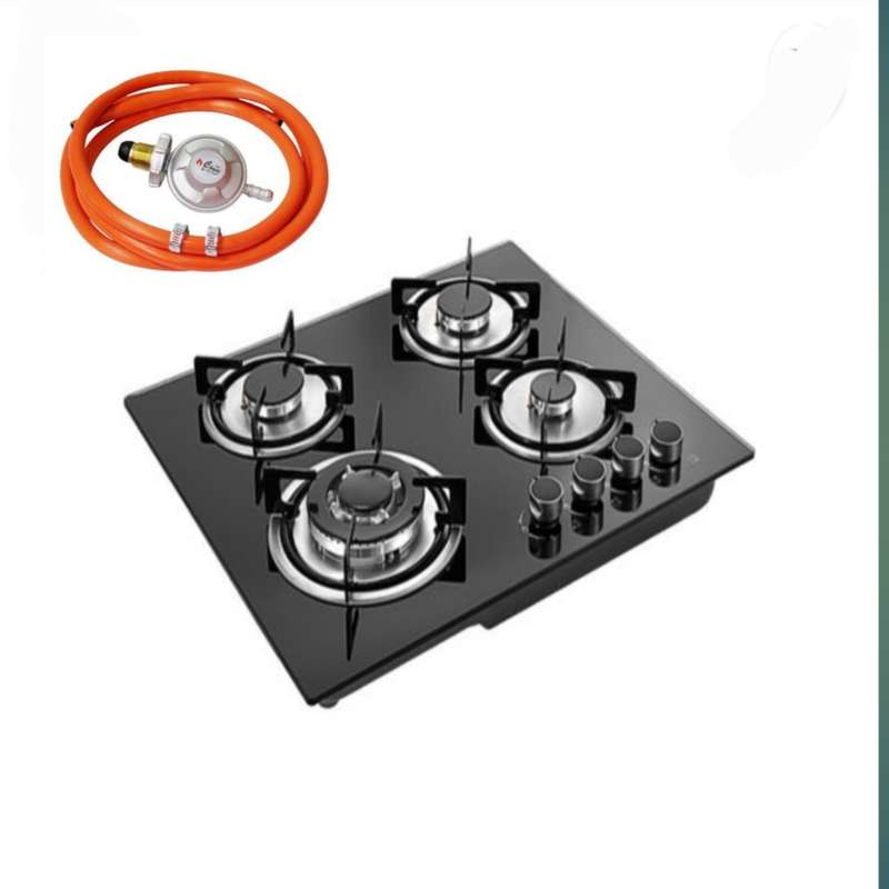 High Quality Embedded Toughened Glass 4 Plate Gas Stove+Free 2 Meter Gas Pipe ,Regulator and 2 Clamp