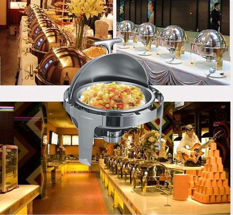 Stainless Steel Roll Top Round Chafing Dish with Stand