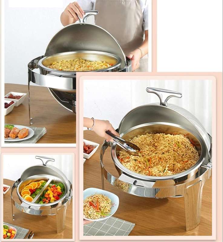 Stainless Steel Roll Top Round Chafing Dish with Stand