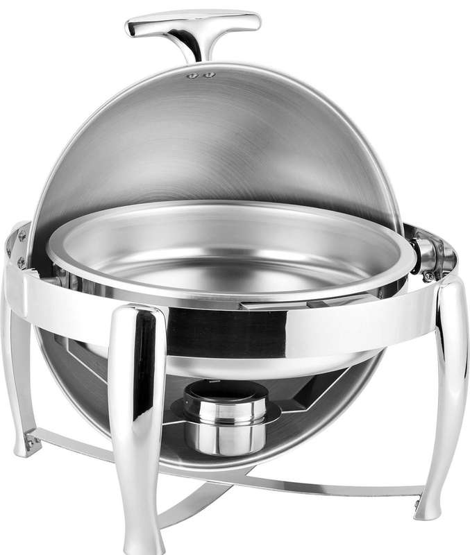 Stainless Steel Roll Top Round Chafing Dish with Stand