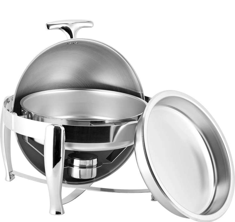 Stainless Steel Roll Top Round Chafing Dish with Stand