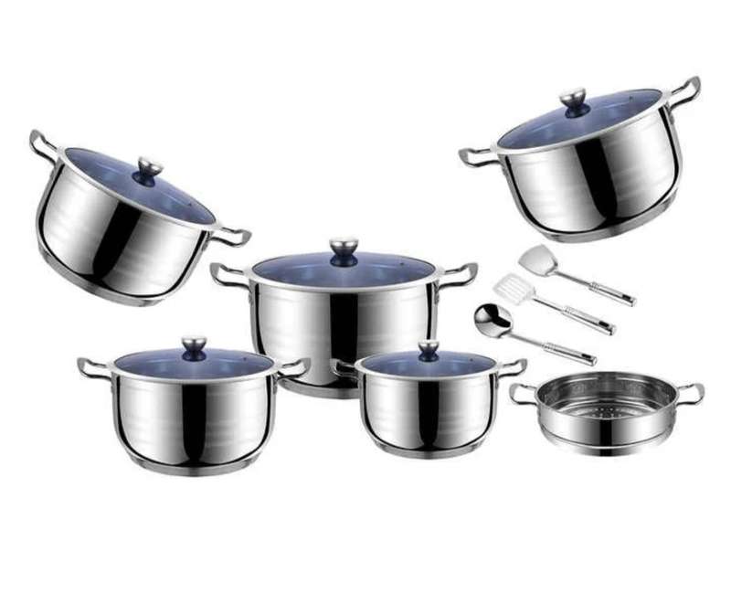 High Quality Stainless Steel Kitchen Pot Set With Glass Lid 14pcs