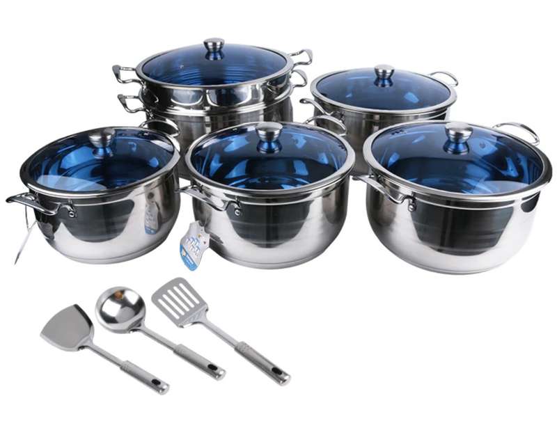 High Quality Stainless Steel Kitchen Pot Set With Glass Lid 14pcs