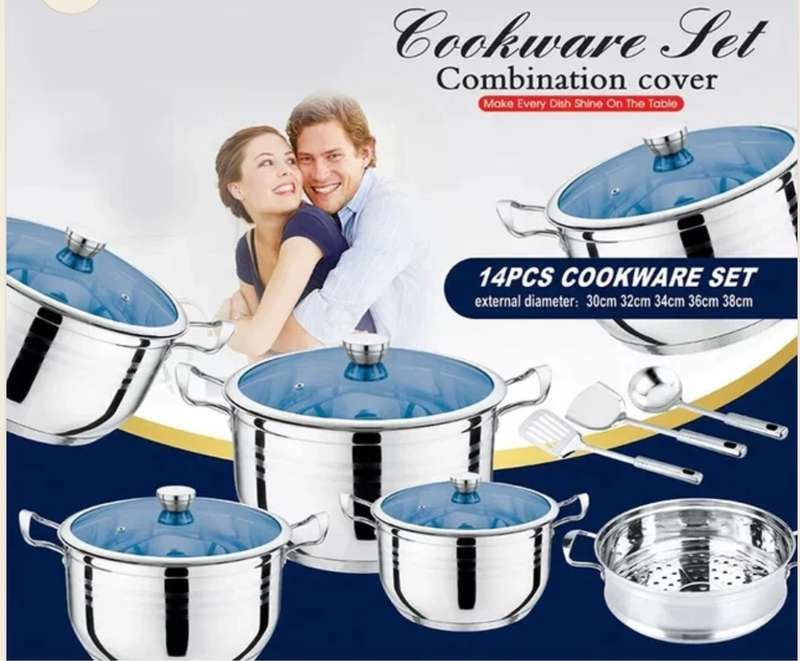 High Quality Stainless Steel Kitchen Pot Set With Glass Lid 14pcs
