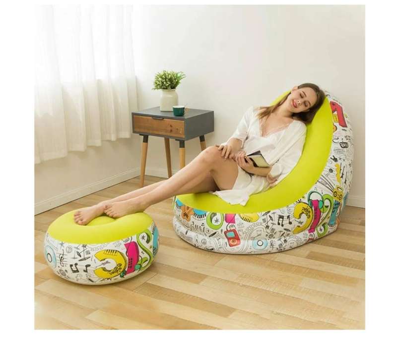 lazy sofa bed footstool set, outdoor foldable air cushion recliner, Thickened flocking inflatable so