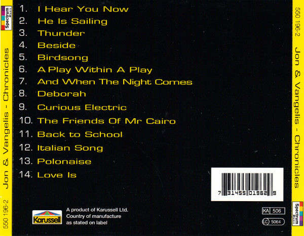 CD - Jon & Vangelis - Chronicles
