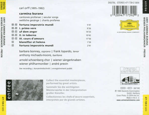 CD - Orff  Wiener Philharmoniker  Previn - Carmina Burana