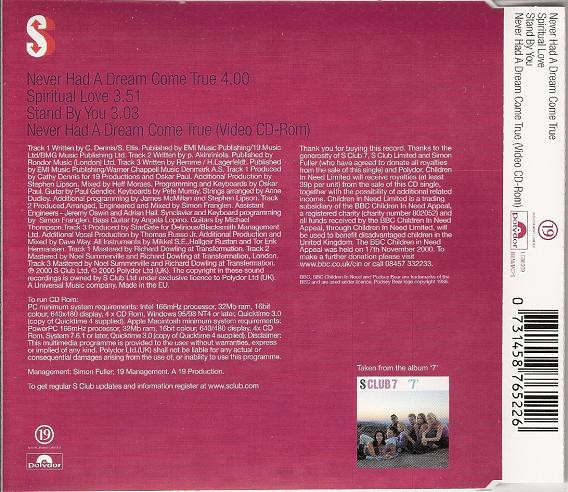 CD - S Club 7 - Never Had A Dream Come True (Single) - 587 652-2