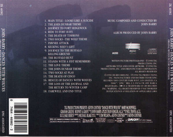 CD - John Barry  Dances With Wolves (Original Motion Picture Soundtrack)