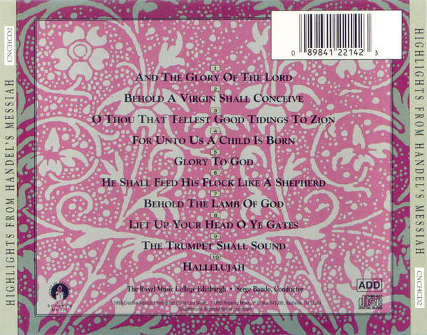 CD - The Royal Music College Edinburgh - Highlights From Handel's Messiah Volume 2 (New Sealed)