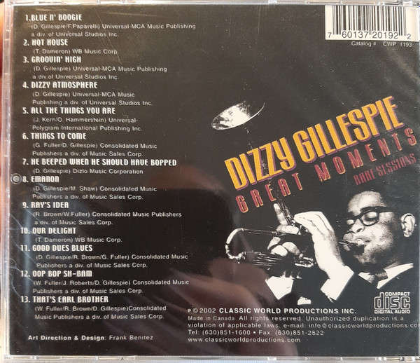 CD - Dizzy Gillespie - Great Moments Rare Sessions (New Sealed)